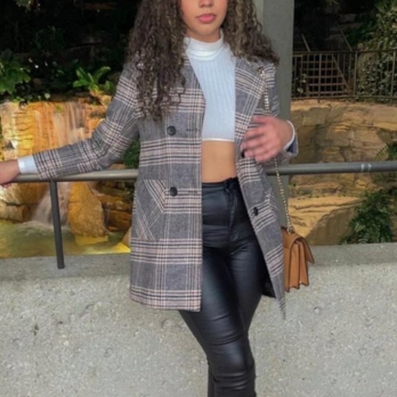 Classic Plaid Print double breasted Pea Overcoat jacket fall/winter - Picture 10 of 10